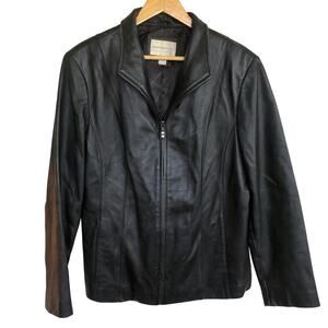 Vintage 90s Worthington Black Leather Jacket Lambskin Women’s Large Full Zip Y2K